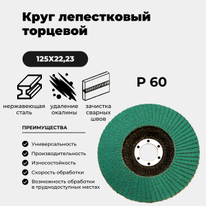 Круги зачистные лепестковые торцевые КЛТ1 125х22,23 YS588 P60