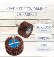 Круг лепестковый из ЭН на хлопчатобумажной тканевой основе на смоле со шпинделем XF 569 30x30х6 P80 (учет по ГТД)